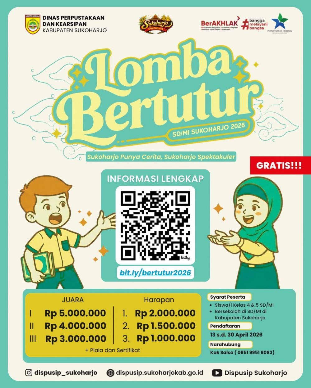 Dinas Perpustakaan dan Kearsipan Kabupaten Sukoharjo Gelar Lomba Bertutur SD/MI 2026