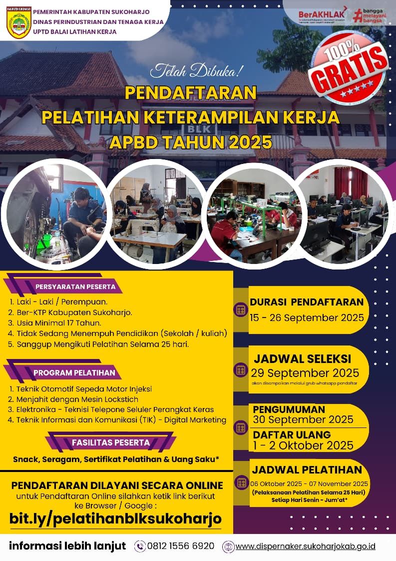Pelatihan Keterampilan Kerja APBD 2025 - Gratis 100%