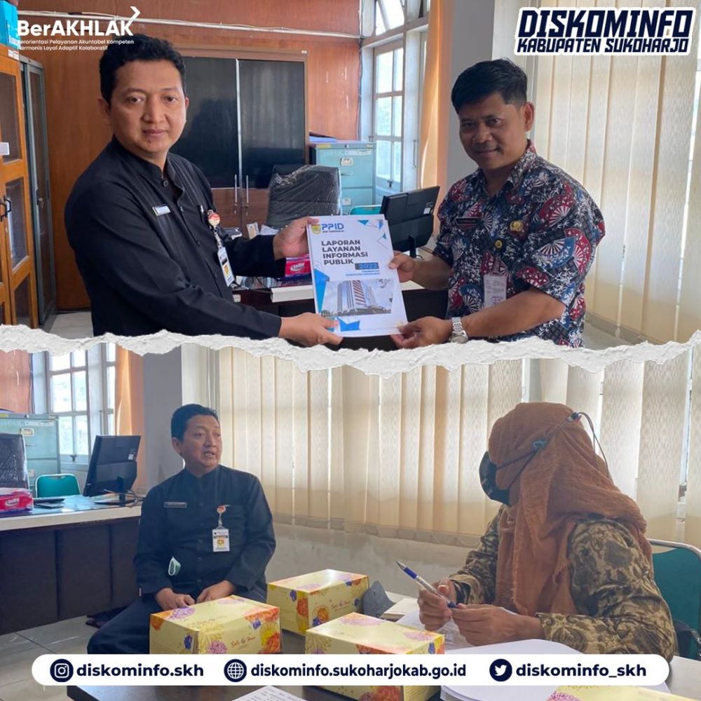 PPID Pemerintah Kabupaten Sukoharjo menyerahkan dokumen Laporan Layanan Informasi Publik Tahun 2022 ke Provinsi