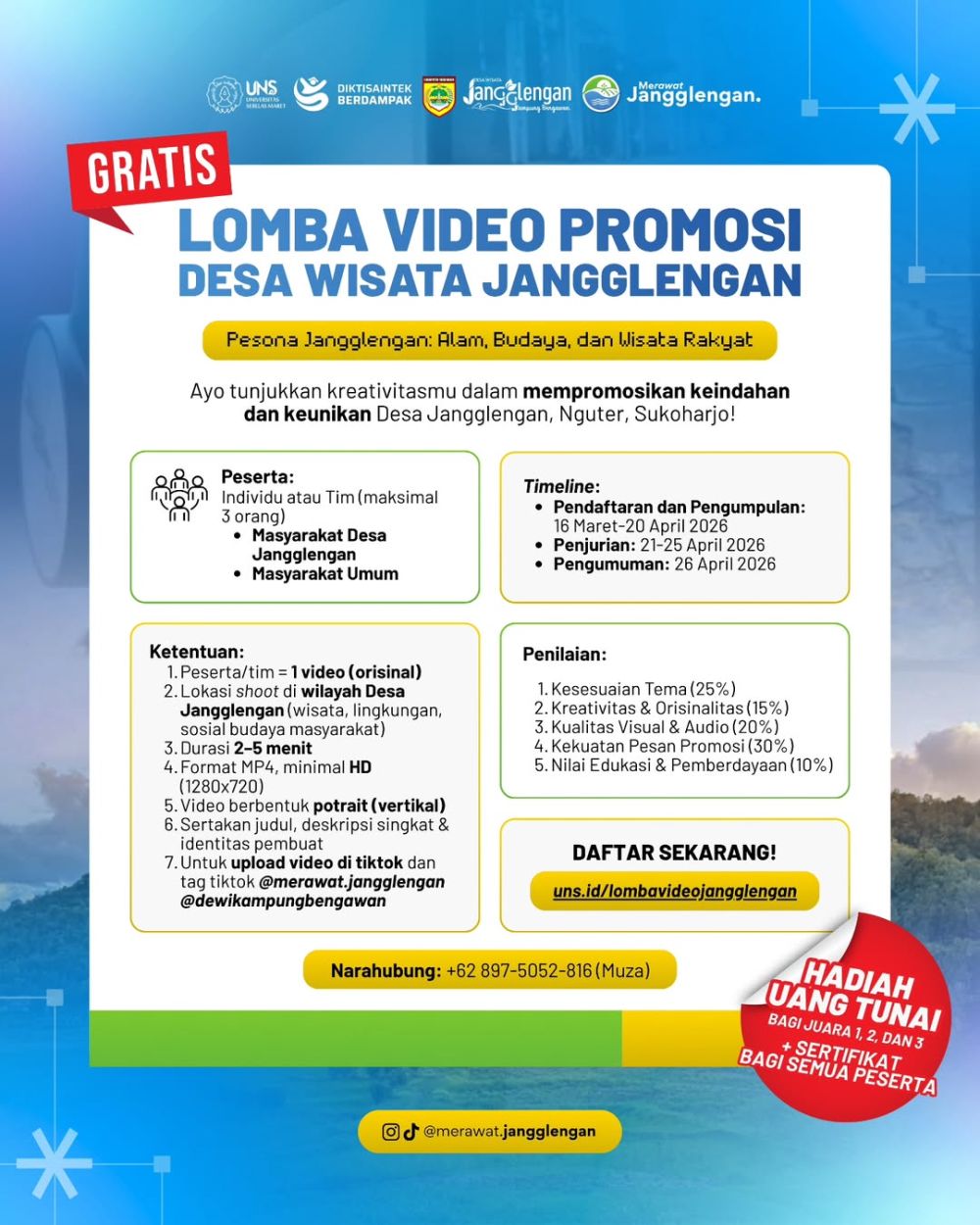 PENGUMUMAN LOMBA VIDEO PROMOSI DESA WISATA JANGGLENGAN