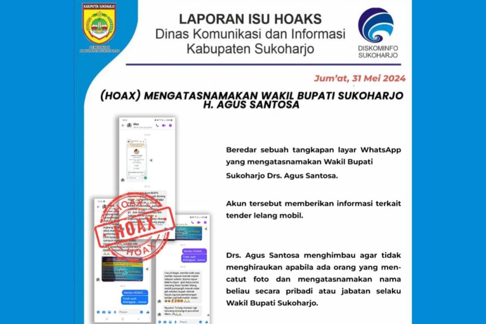 HOAKS Mengatasnamakan Wakil Bupati Sukoharjo, Mei 2024