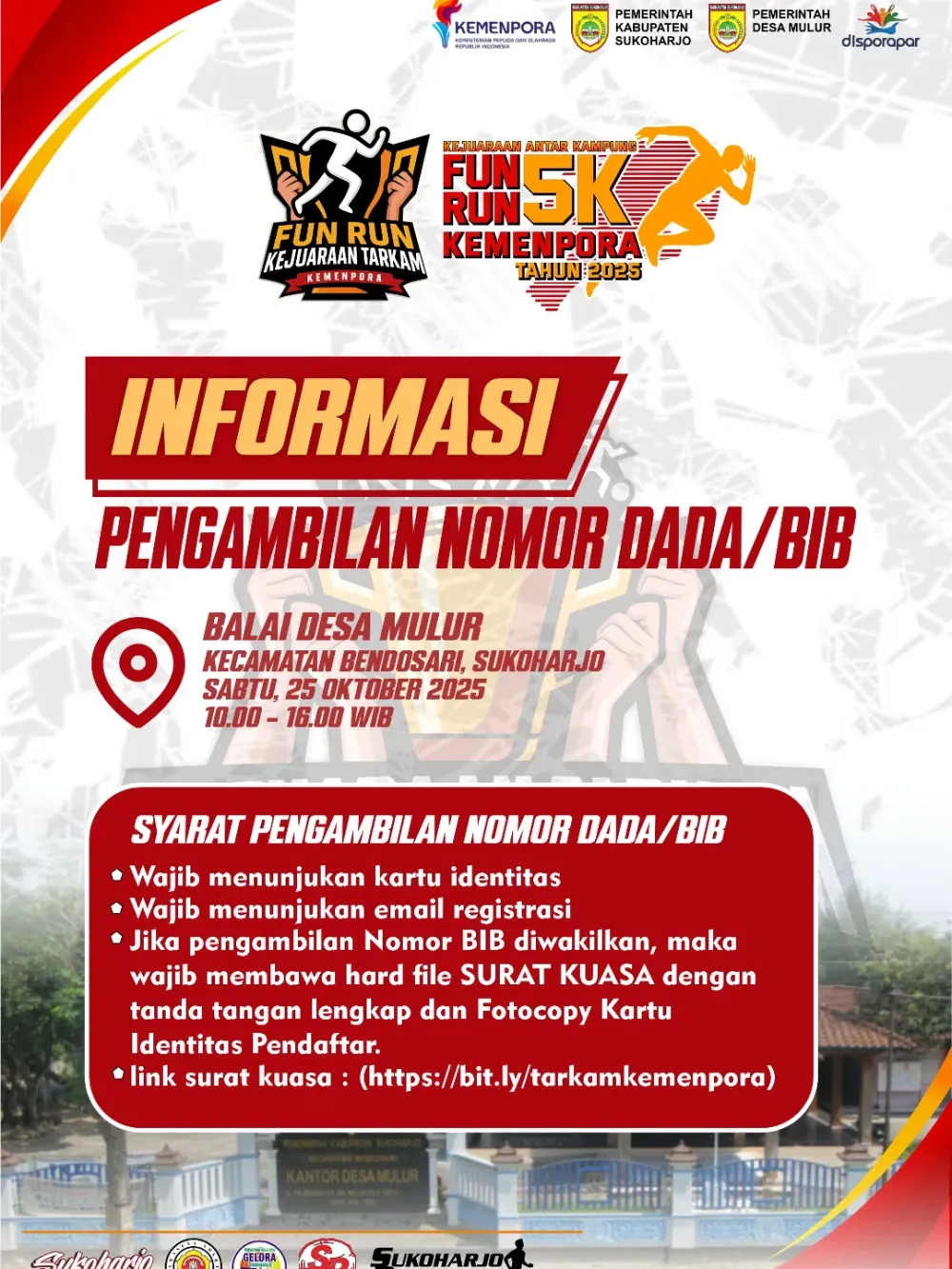 Pengambilan Nomor Dada Fun Run 5K Kemenpora 2025 di Balai Desa Mulur